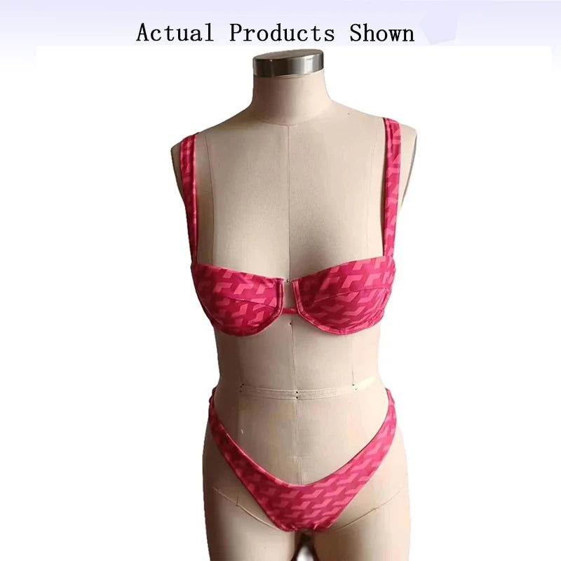 BEACHCICI Women's Bikini Two Set Sexy Summer Suspender Printed Backless Sleeveless Triangle Holiday Backless Beach Swimsuit