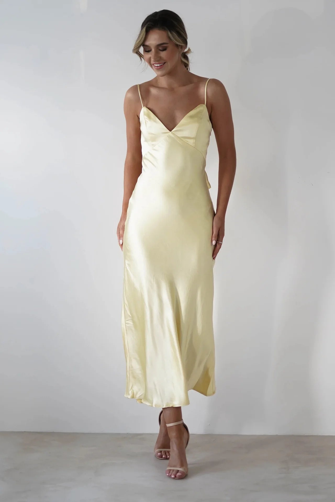 EtherealBe Sexy Satin Halter Dress in Olive Green