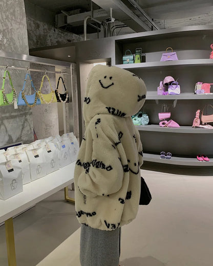 Jackets For Women 2022 Winter Cashmere Chic Printing Hooded Fashion Street Outerwear Sweet Casual College Women's jacket Coat