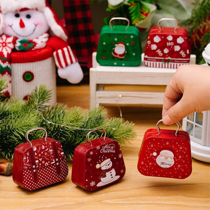 Christmas Tin Gift Box Metal Candy Box Square Candy Storage Containers for Holiday Xmas Supplies Happy New Year