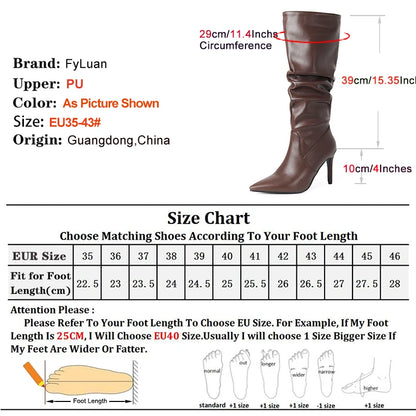 2025 Winter Knee Boots With Heels Woman 10CM Stiletto Fashion Slip on Pointy Autumn Shoes Women Soft Leather Pleated Long Boots