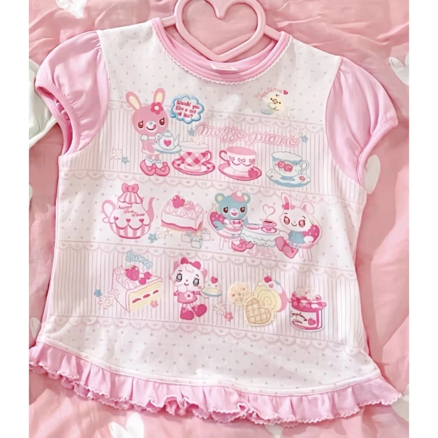 2026 Spring Japanese Cute T-shirts Women Casual Y2k Crop Top Kawaii Blouse and Mini Cake Skirts Outwear Lolita Vintage Tees Chic