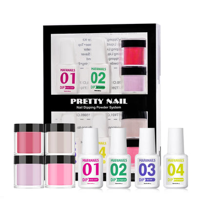 8Pcs Dip Powder Nail Kit Acrylic Dipping Powder System Liquid Set With 2-in-1 Base&Top Coat/Activator/Brush Saver For Nail Salon