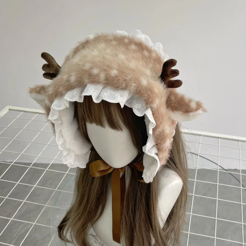 Winter Harajuku Elk Plush Scarf Christmas Gift Padded Warm Scarf Antlers Hairband Cosplay Cute New Year decoration Accessories