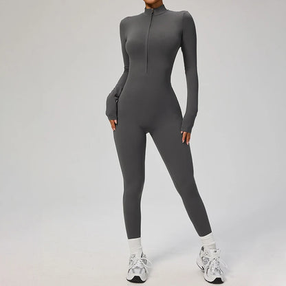 TRY TO BN Sports Yoga Jumpsuit Long Sleeves Zipper Sportswear Fitness Pants Workout Bodysuit One Piece Tights Women Gym Clothing