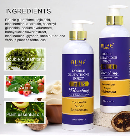 AILKE Double Glutathione Plus Moisturizing Hydrating Body & Skin Whiten Lotion, Bleaching Lotion for Women & Men With Pump