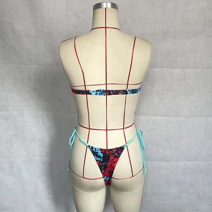 BEACHCICI Women's Bikini Two Piece Sexy Printed Tube Top High Waist Tie up Slim Lace Up Backless Thong Beach Holiday Swimsuit