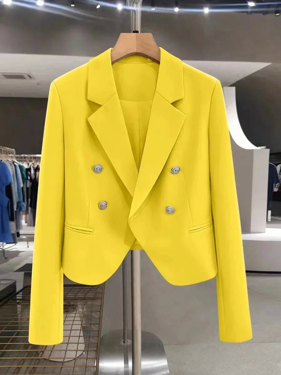 Casual Black Women's Small Suit Jacket 2025 New Spring Autumn Korean Design Sense Polyester Fiber Full Sleeve Solid Color