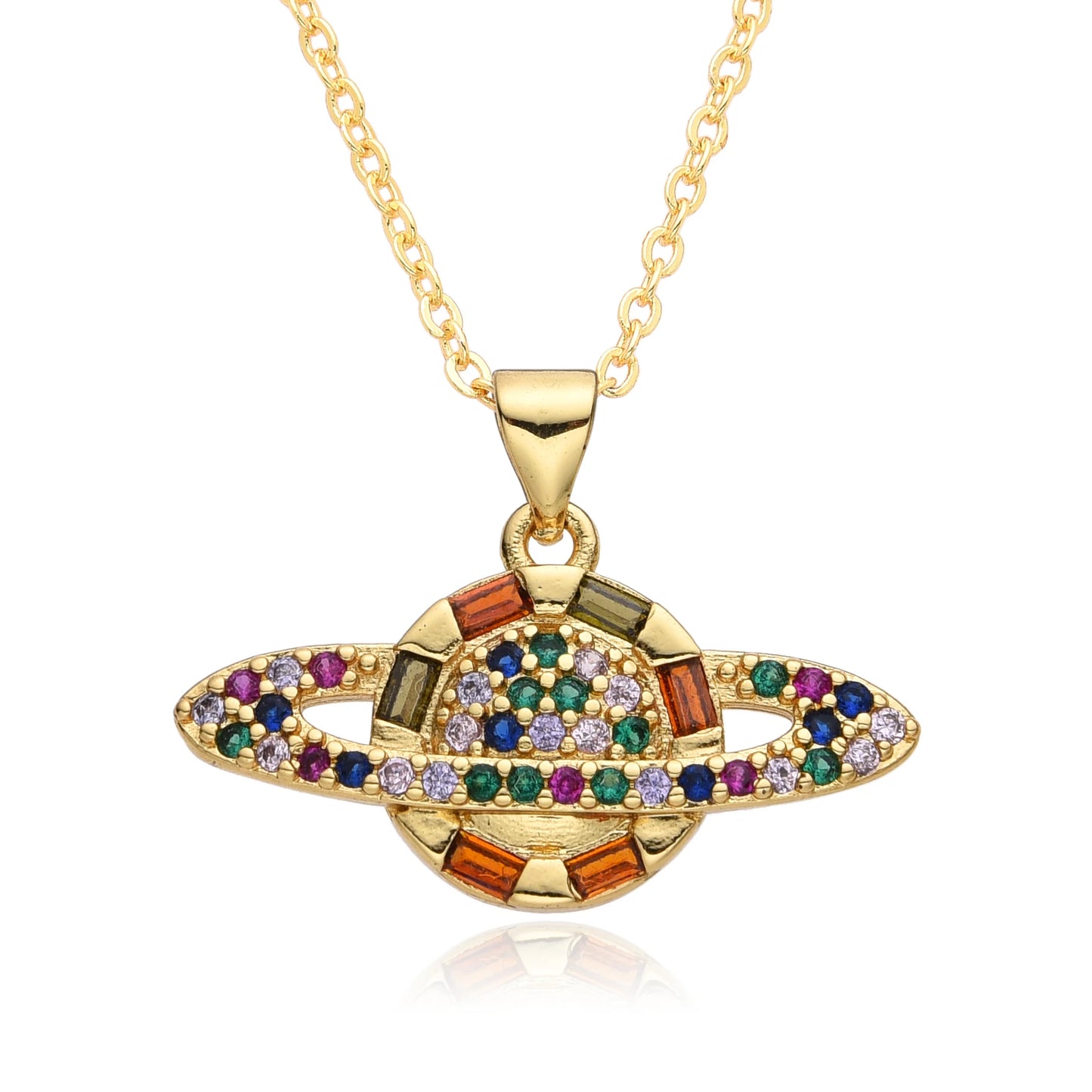 Y2K Gold Color Saturn Charms Micro-inlaid CZ Necklace for Women Planet Choker Chain Pendant DIY Jewelry Christmas Gift Wholesale