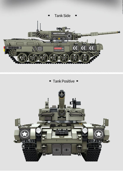 WW2 Military Leopard 2A4 Battle Tank Series Building Blocks Brick Model MOC Army Weapon Boy Set Kid Toy Childrens Christmas Gift