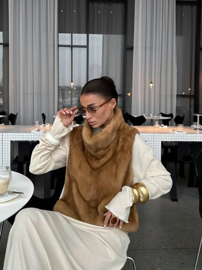 Fashion Women's Faux Fur Vest Sleeveless High Collar Waistcoat Casual Chic Streetwear Outerwear Ladies Fashion Winter 2025 Tops