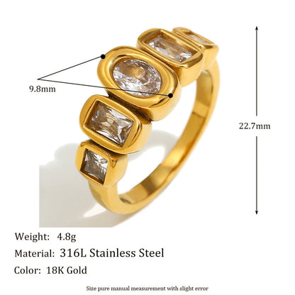 E.B.belle Zircon 18K Plated Stainless Steel Women's Rings Trendy Luxury Shiny Hypoallergenic Rings Sets Jewelry Decoration Gift