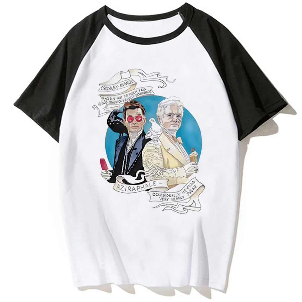 Good Omens t-shirts women summer streetwear Japanese top girl anime funny manga clothing