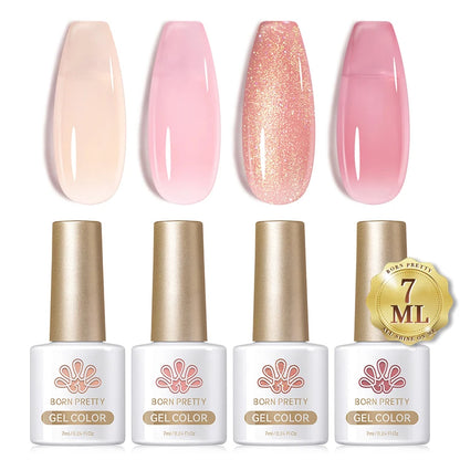 BORN PRETTY 7ml Glitter Gel Nail Polish Set Sparkly Shiny Gold Silver Pink Glitter Gel Polish Kit Winter Christmas Gift Box