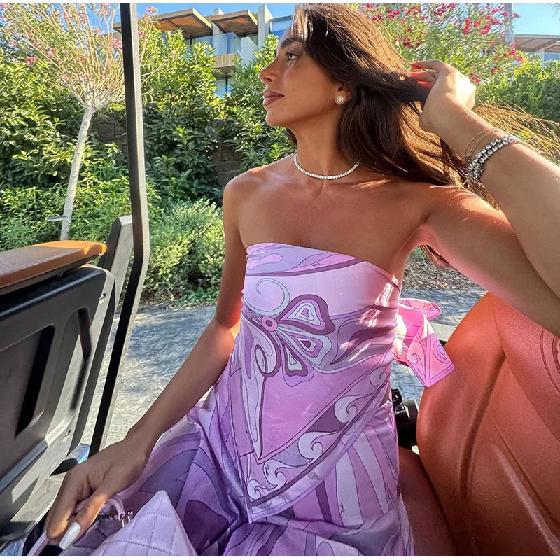 Geometric Print Cape Women's Set Loose Batwing Sleeve Top Flowy Maxi Skirt 2025 Summer Elegant Suit Holiday Fashion Lady Sets