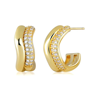 925 Sterling Silver Ear Needle Vintage C Shape Earrings For Women Triple Open Circle Piercing Stud Earrings Fashion Jewelry