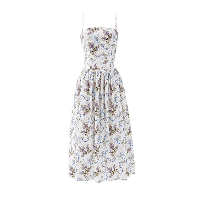 Mingmingxi Summer Floral Print Dress Elegant 2025 New Arrivals Spaghetti Strap Flare Dress Maxi Holiday Party Dresses Women