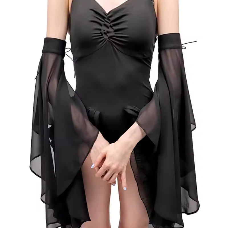1Pair Women Long Tulle Sleeves Sunscreen Detachable Decorative Sheer Chiffon Arm Covers Gloves Wedding Dress Costume Accessories