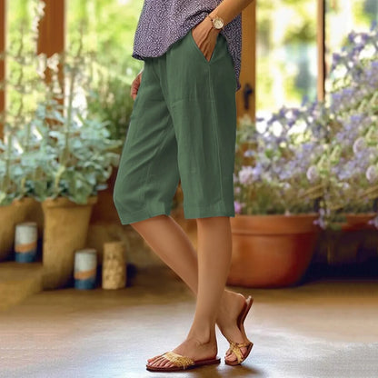 Outdoor Comfortable Beach Pants Womens Fashion Solid Large Pocket Elastic Casual Pants Pocket Capris Breathable Plus Size Pants