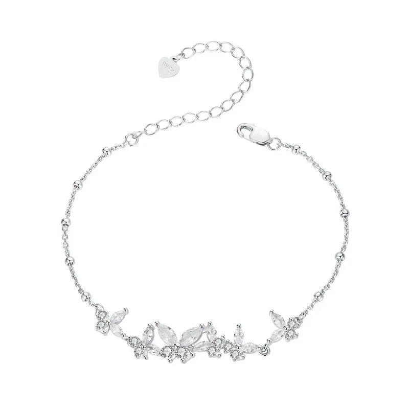 Bamoer 925 Sterling Silver Exquisite Dancing Butterfly Bracelet Pave Setting CZ Shiny Chain Link for Women Wedding Fine Jewelry