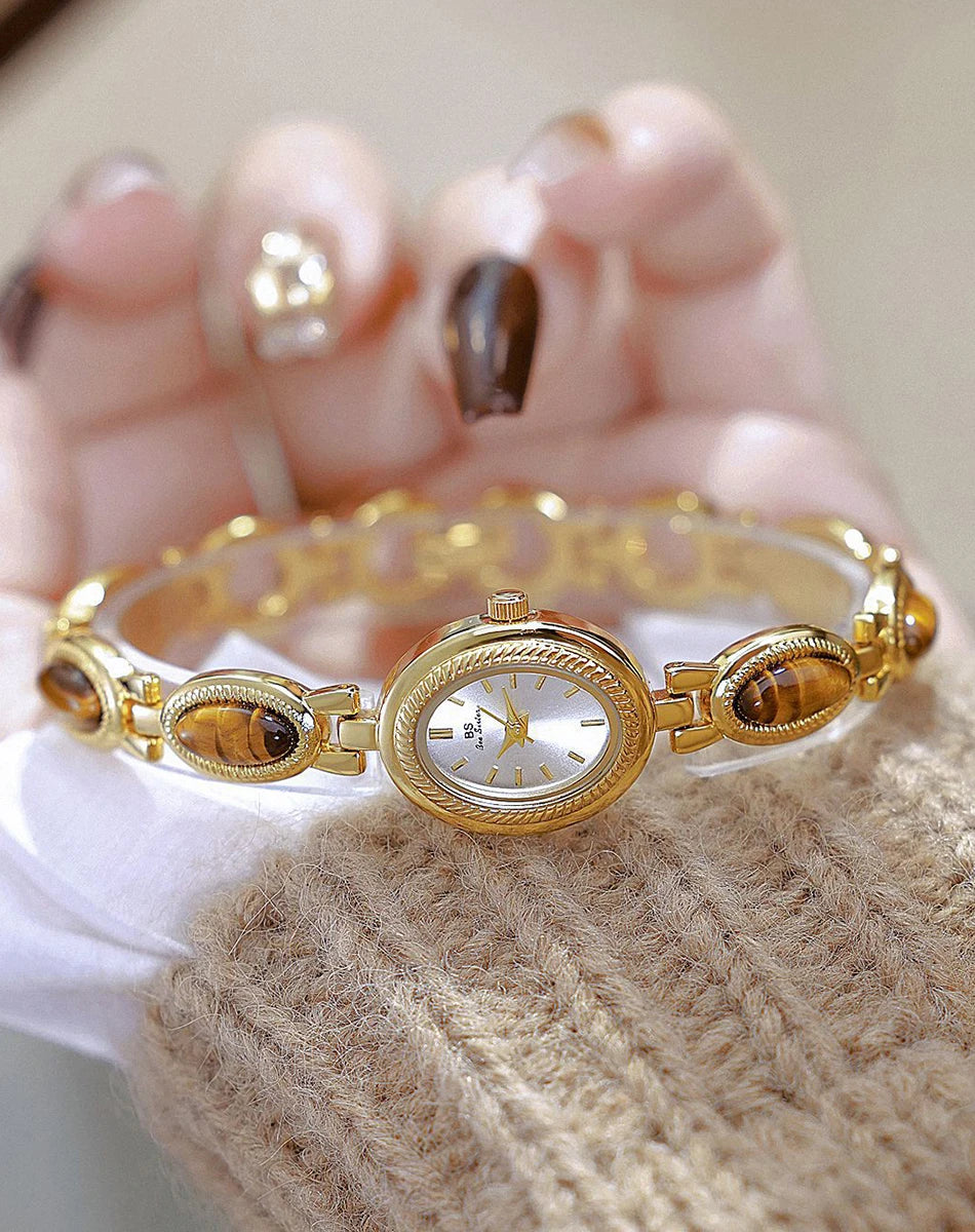 Luxury Golden Vintage Watch Women Elegant Amber Jewelry Quartz Wristwatch New In Women's Watches Fashion Bracelet Gold Watch