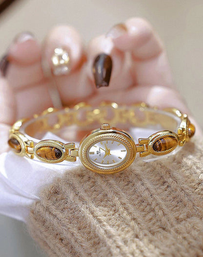 Luxury Golden Vintage Watch Women Elegant Amber Jewelry Quartz Wristwatch New In Women's Watches Fashion Bracelet Gold Watch