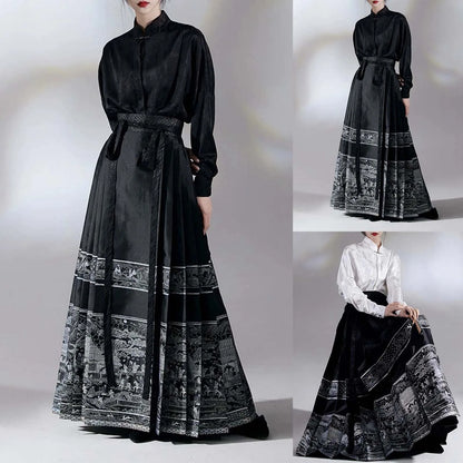 Women'S New Chinese Style Chinese Style Song Dynasty Hanfu Horse Face Skirt Satin High Waisted Slim Pleated Skirt Half Skirt 스커트