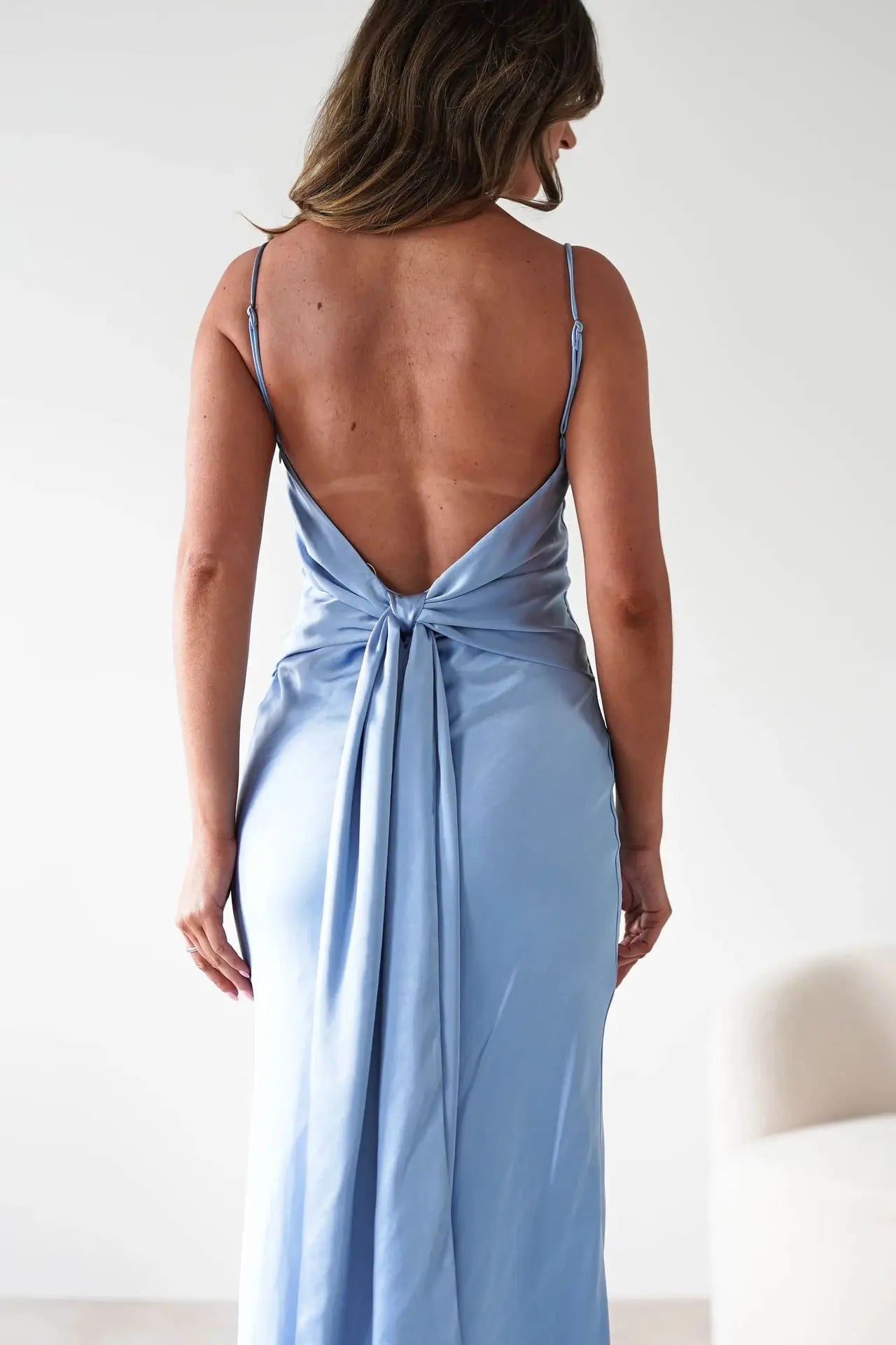EtherealBe Sexy Satin Halter Dress in Olive Green
