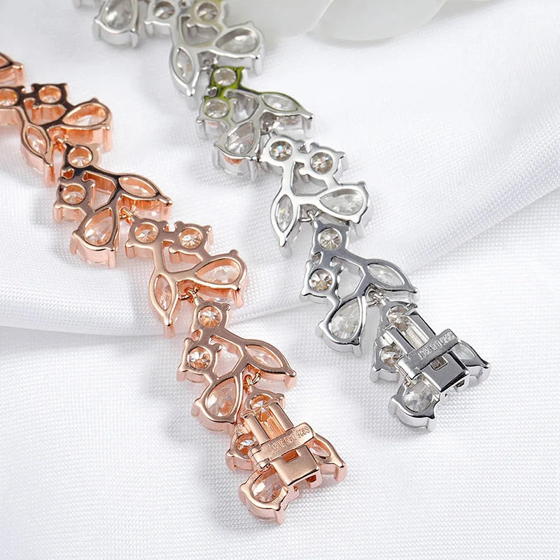 Smyoue 16.8-20.4CTTW Luxury Water Drop Moissanite Bracelet Wedding Female Jewelry Full Diamond Sterling Silver Bangle Plated 18K