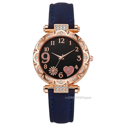 2/1PCS Fashion Heart Dial Women's Watches Luxury Leather Band Quartz Watch Rhinestone Bracelet Set Female Relogio Feminino