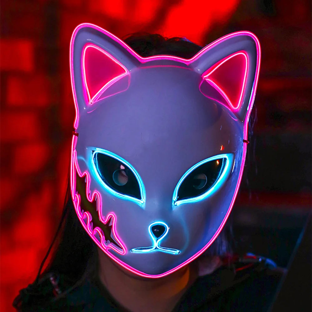 EtherealBe Halloween cat LED face mask with colorful neon lights for spooky events