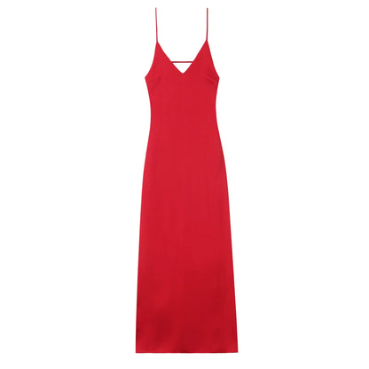 TRAFZA Women Summer Yellow Stain V Neck Sling Dress Elegant Sleeveless Loose Maxi Robes 2025 New Ladies Party Holiday Dresses