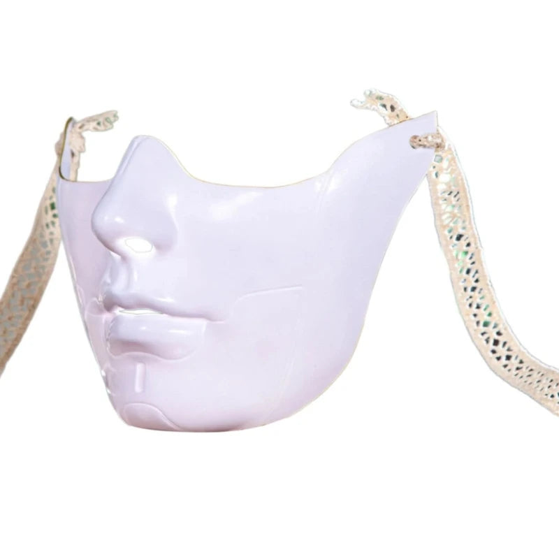EtherealBe masquerade half face mask in white with elegant lace straps for a stylish costume look