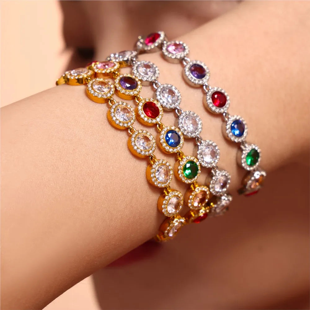 Stainless Steel Bracelets With Heart Round Zircon For Women 18K Gold Plated Waterproof Inoxidable No Tarnish Women's Bracelet