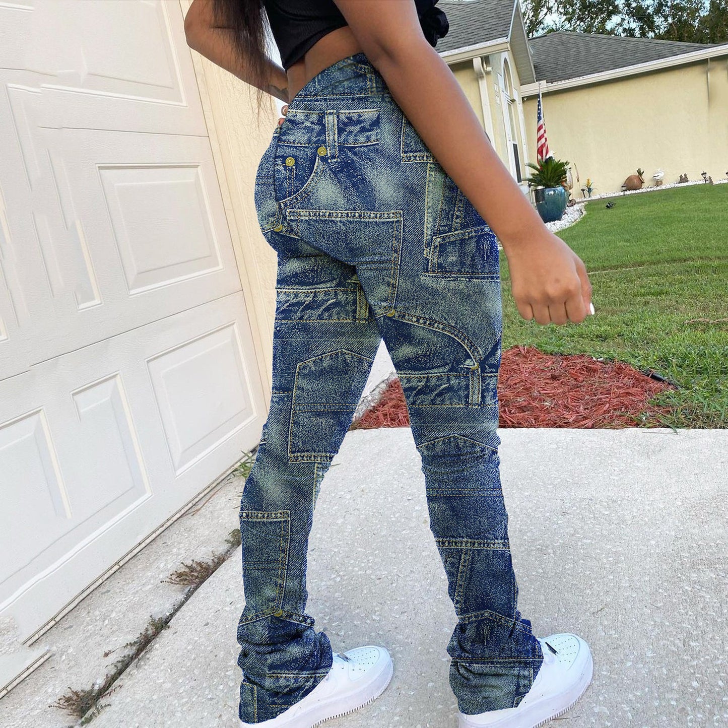 Cargo Pants Women Plus Size Casual Jeans Print Trousers Strap Long Pocket Pant Wide Pants Women High Waist pantalones de mujer