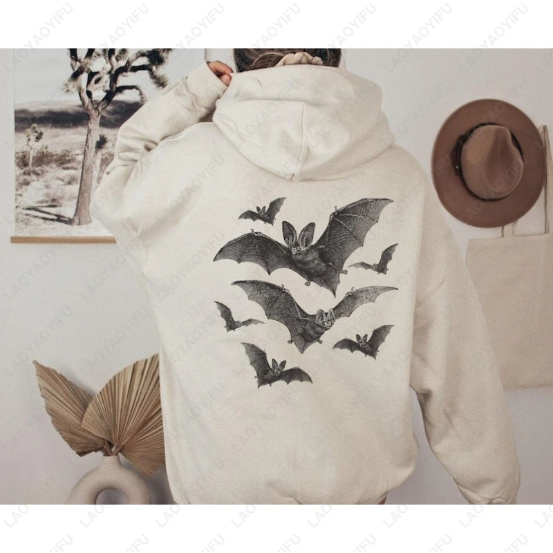 EtherealBe gothic bat hoodie for women with a striking bat graphic on the back