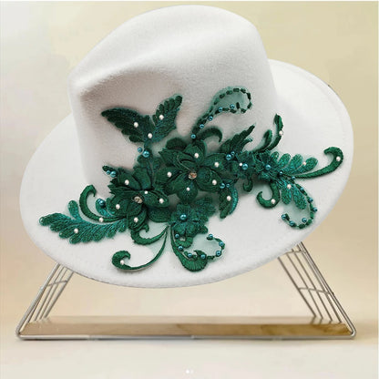 Embroidered three-dimensional flower fedora hat Women's jazz top hat Spring and autumn panama church fashion elegant wedding Hat