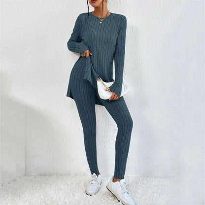Autumn Winter 2 Pieces Set Women Knitted Long Sleeve O Neck Tops Slim Fit  Pants Sets Casual Elegant Warm Sport Trousers Outfit