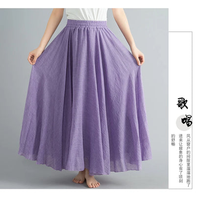 Fashion Solid Cotton Linen Women Skirts Maxi Elegant Harajuku Saia Casual Loose Long Skirt Ladies Clothes Faldas Ropa Mujer