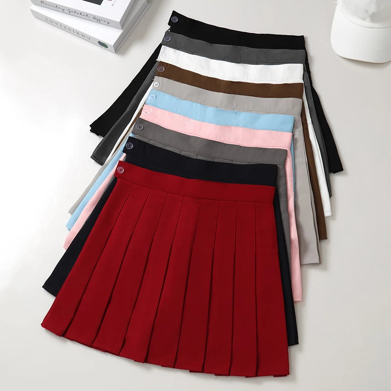 Black Mini Skirt Summer Women's Clothes Korean Stylish Saia Blue High Waist Skort Brown School Uniform Girls Short Pleated Skirt