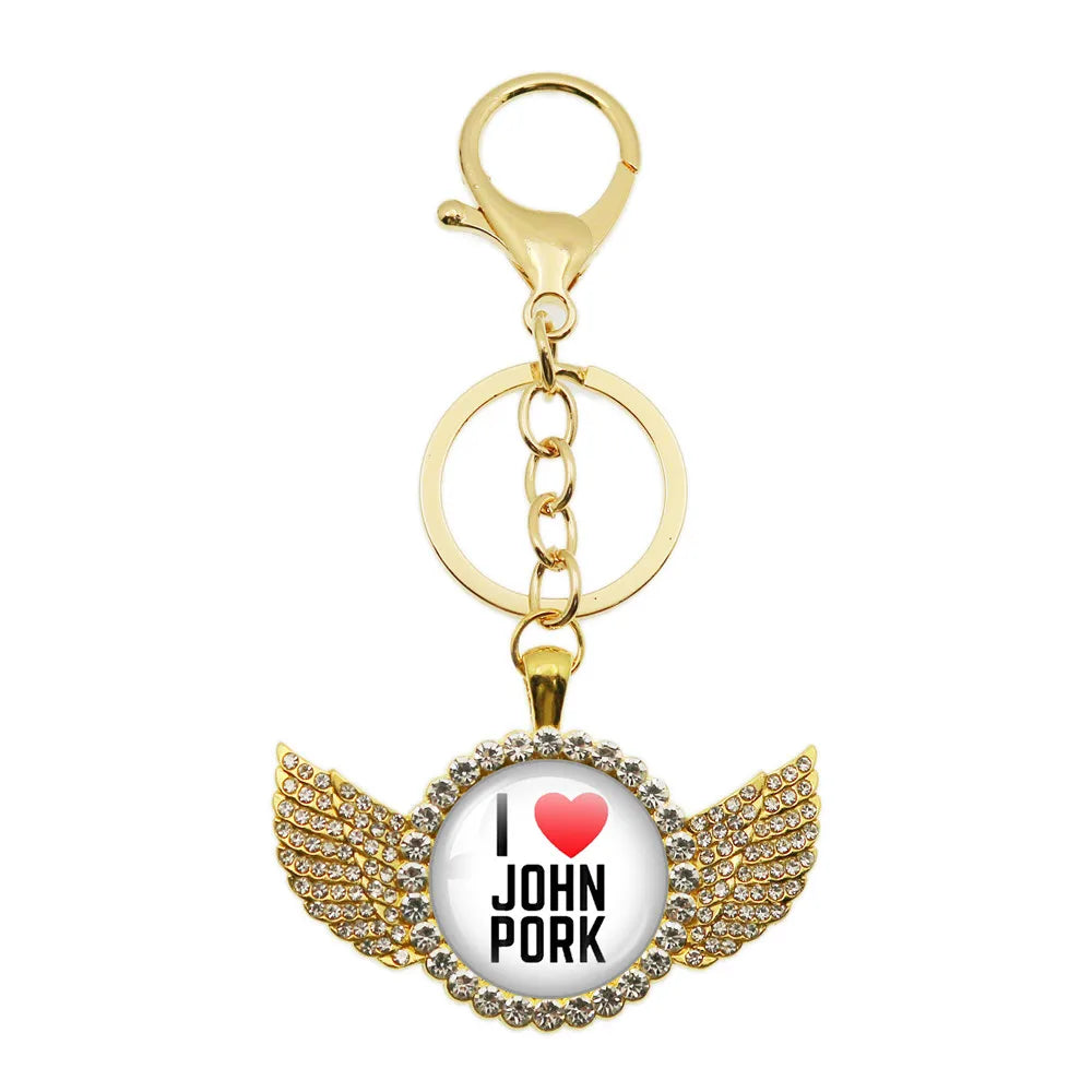 New John Pork Is Calling Answer Call Phone Humor Funny Pig Lover Graphic Meme Glass Dome Pendant Cabochon Keychain Jewelry Gifts