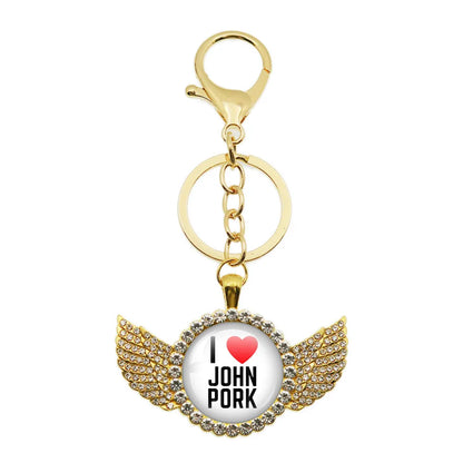 New John Pork Is Calling Answer Call Phone Humor Funny Pig Lover Graphic Meme Glass Dome Pendant Cabochon Keychain Jewelry Gifts