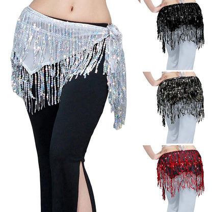 Belly Dance Skirts for Women Midi Length Women Belly Dance Training Waist Chain Short Wrap Hip Skirt With Sequin Fringe Skirts