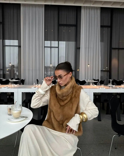 Fashion Women's Faux Fur Vest Sleeveless High Collar Waistcoat Casual Chic Streetwear Outerwear Ladies Fashion Winter 2025 Tops