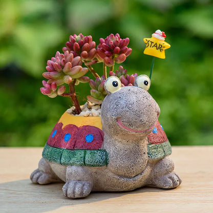 Cute Cartoon Turtle Planter for Succulents Cactus Plants, Decorative Flower Pot for Mini Bonsai, Fairy Garden Tabletop Decor