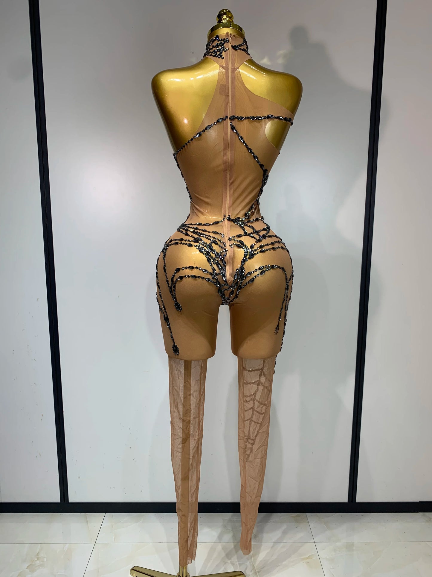 STOCK Sparkly Diamond Women Sexy Mesh Jumpsuit Nightclub Bar Party Show Gogo Dancer Clothing Drag Queen Outfit Stage Costume