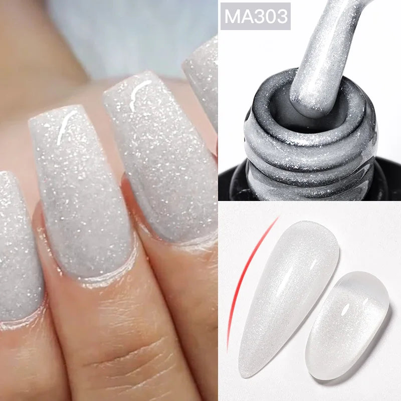 MEET ACROSS 7ml Rubber Base Gel Glitter Nude Pink White 2 In 1 Gel Nail Polish Nail Art Varnish For Nails Winter Autumn Manicure
