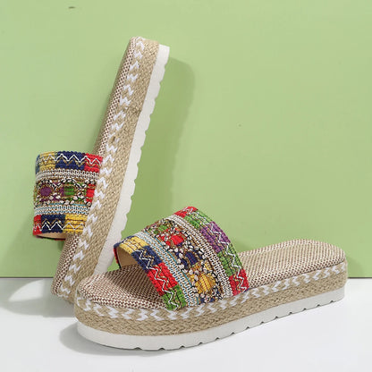Weave Women's Slippers Platform Summer Shoes for Women 2023 New Beach Casual Heeled Sandals Bohemian Handmade Ladies Espadrilles