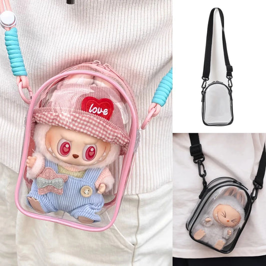 Labubu Protect Case Creative Transparent Colored Ball 15cm Labubu Sitting Party Protection Shoulder Bag Pain Bag PVC Storage Bag