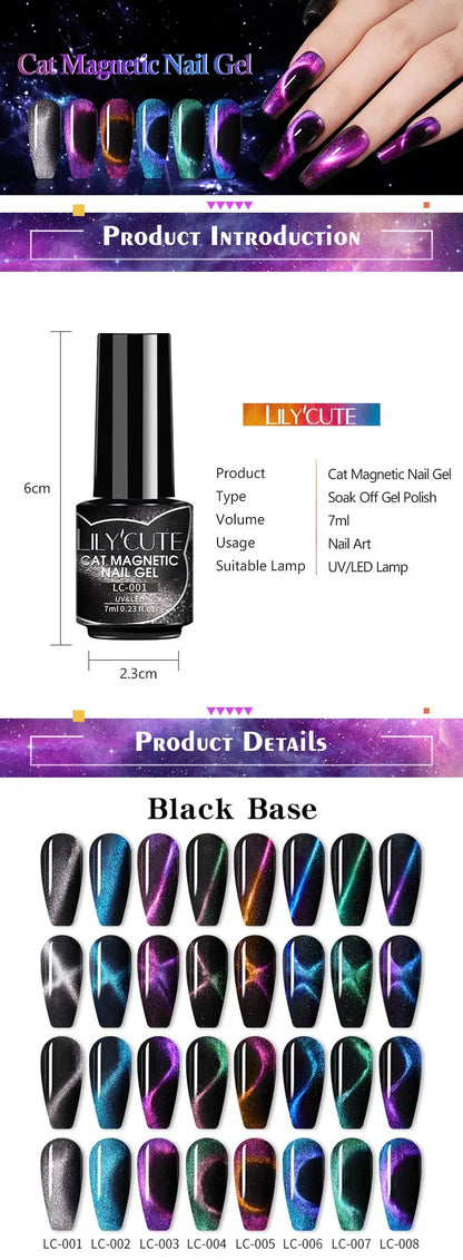 LILYCUTE 7ml 9D Cat Magnetic Gel Nail Polish Iridescent Magnet Semi Permanent Soak Off UV LED Manicure For Nail Art Gel Varnish